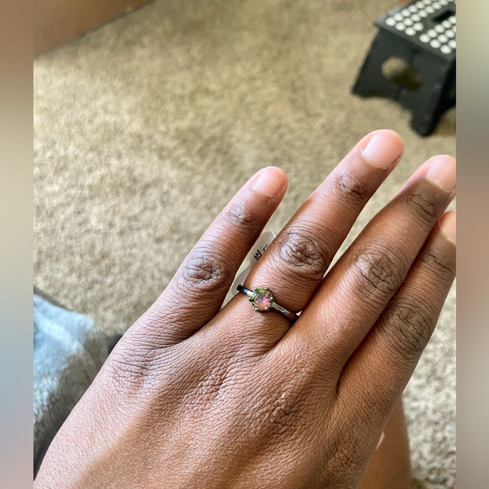 Gorgeous Opal Solitaire Black Ring